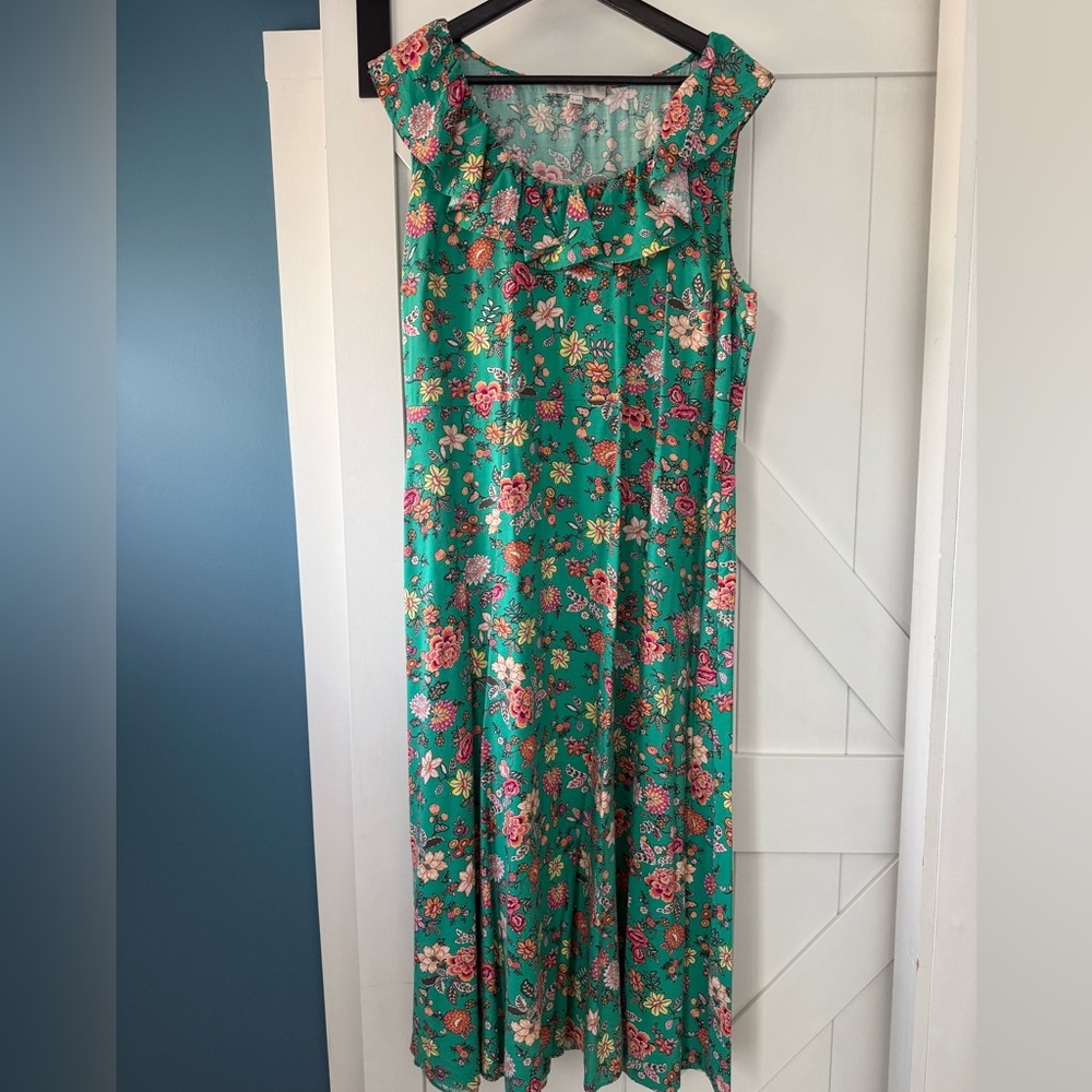 LOFT Floral Green Maxi Dress - 16
